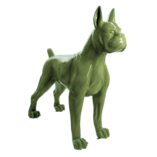 Sculpture XXL Chien Boxer en Résine 180 cm Vert Kaki – Swiss Sculpture - Swiss-sculpture.ch