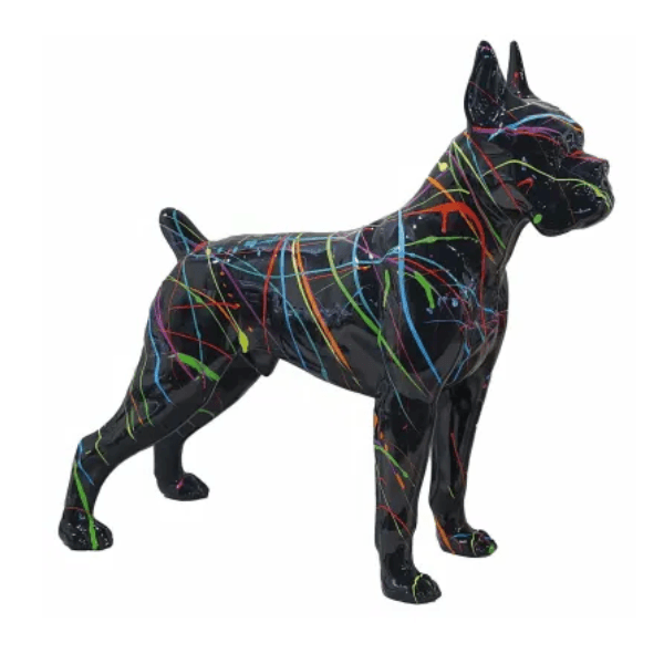 Sculpture Chien Boxer 50 cm en Résine Noir Graffiti – Swiss Sculpture - Swiss-sculpture.ch