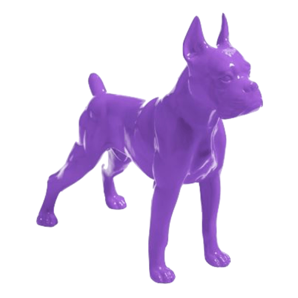 Sculpture Chien Boxer 50 cm en Résine Violet – Swiss Sculpture - Swiss-sculpture.ch