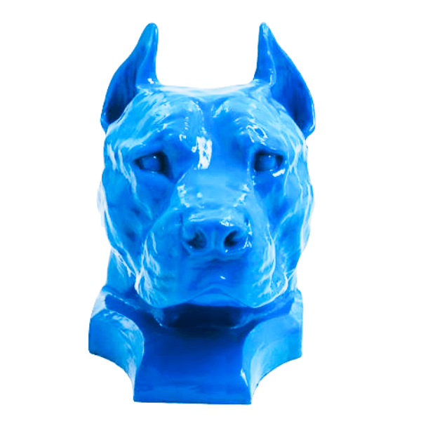 Sculpture Chien Staff Bull 35 cm Résine Bleu Ciel – Swiss Sculpture - Swiss-sculpture.ch