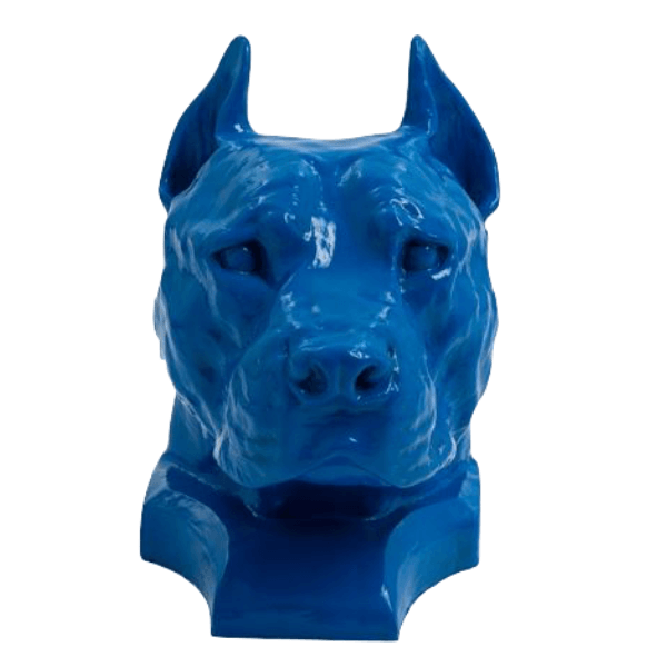 Sculpture Chien Staff Bull 35 cm Résine Bleu Nuit – Swiss Sculpture - Swiss-sculpture.ch