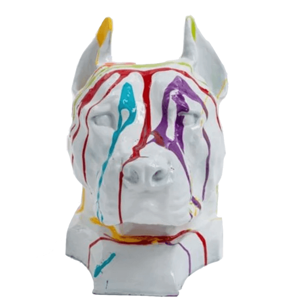 Sculpture Chien Staff Bull 35 cm en Résine Multicolore – Swiss Sculpture - Swiss-sculpture.ch