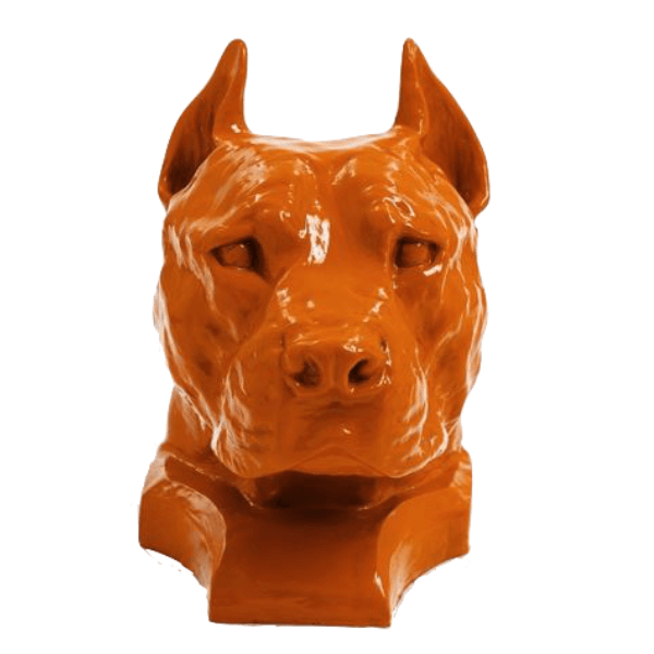 Sculpture Chien Staff Bull 35 cm en Résine Orange Brillant – Swiss Sculpture - Swiss-sculpture.ch