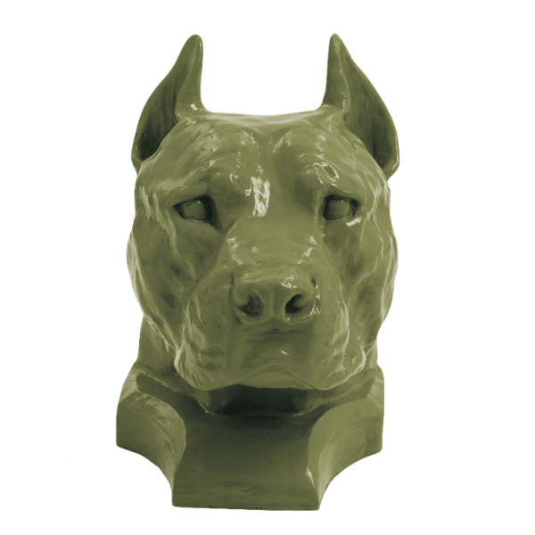 Sculpture Chien Staff Bull 35 cm en Résine Vert Kaki – Swiss Sculpture - Swiss-sculpture.ch