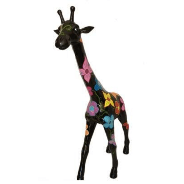 Sculpture Girafe XXL en Résine 150 cm Noir à Motifs Floraux – Swiss Sculpture - Swiss-sculpture.ch