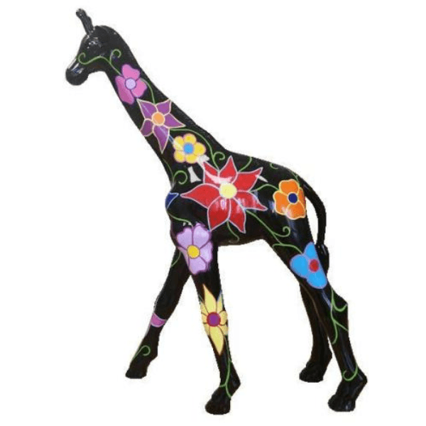 Sculpture Girafe XXL en Résine 150 cm Noir à Motifs Floraux – Swiss Sculpture - Swiss-sculpture.ch