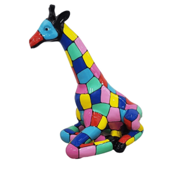 Sculpture Girafe en Résine 90 cm Multicolore – Swiss Sculpture - Swiss-sculpture.ch