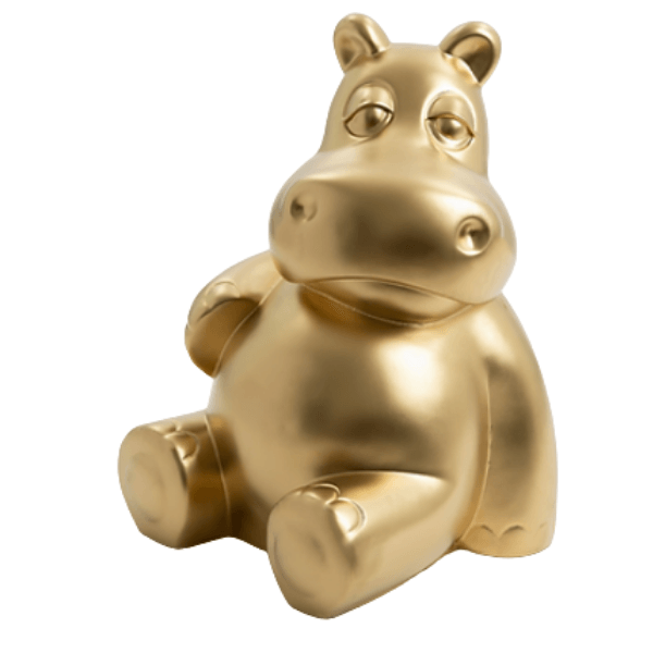 Sculpture Hippopotame XXL 100 cm Résine Dorée Brillante – Swiss Sculpture - Swiss-sculpture.ch