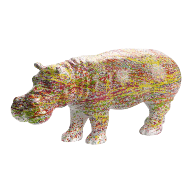 Sculpture Hippopotame XXL en Résine 180 cm Blanc Graffiti – Swiss Sculpture - Swiss-sculpture.ch