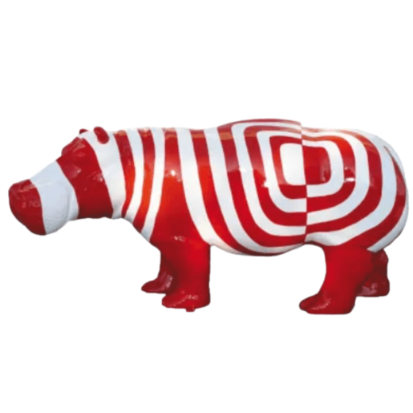 Sculpture Hippopotame XXL en Résine 180 cm Marinière Rouge – Swiss Sculpture - Swiss-sculpture.ch