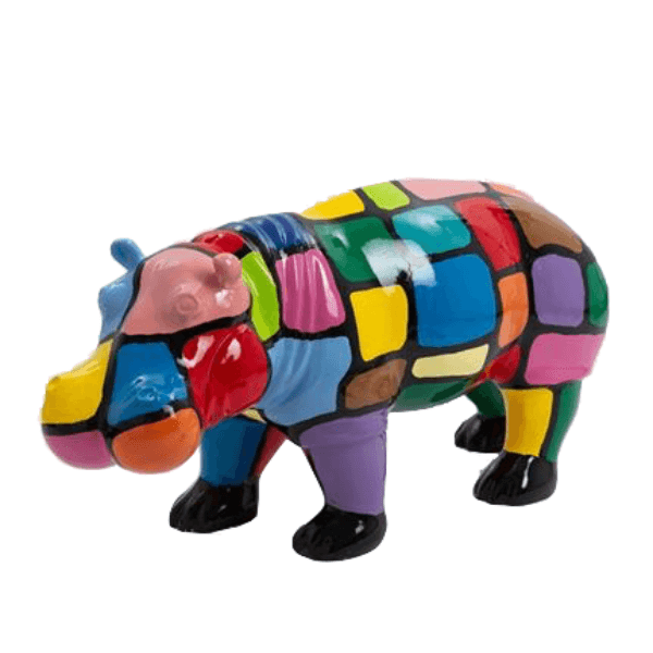 Sculpture Hippopotame 95 cm en Résine Multicolore – Swiss Sculpture - Swiss-sculpture.ch