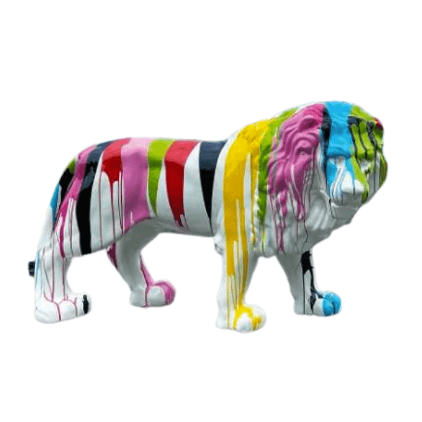 Sculpture Lion XXL en Résine 190 cm Multicolore – Swiss Sculpture - Swiss-sculpture.ch