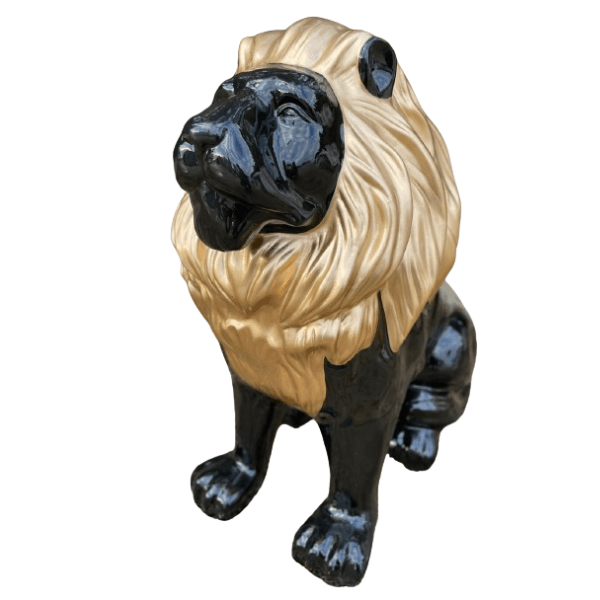 Sculpture Lion en Résine 65 cm Noir et Doré – Swiss Sculpture - Swiss-sculpture.ch