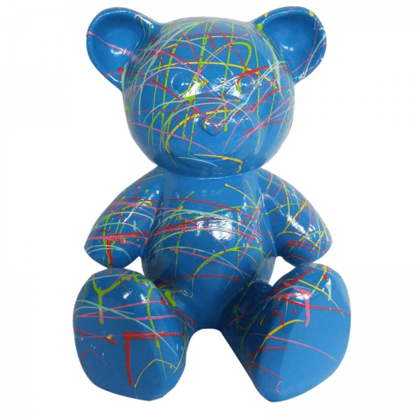 Sculpture Ours 65 cm en Résine Bleu Graffiti – Swiss Sculpture - Swiss-sculpture.ch