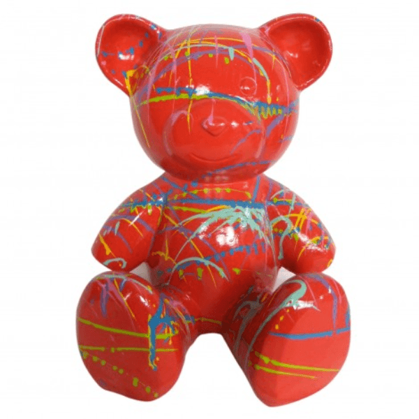 Sculpture Ours 35 cm en Résine Rouge Graffiti – Swiss Sculpture - Swiss-sculpture.ch