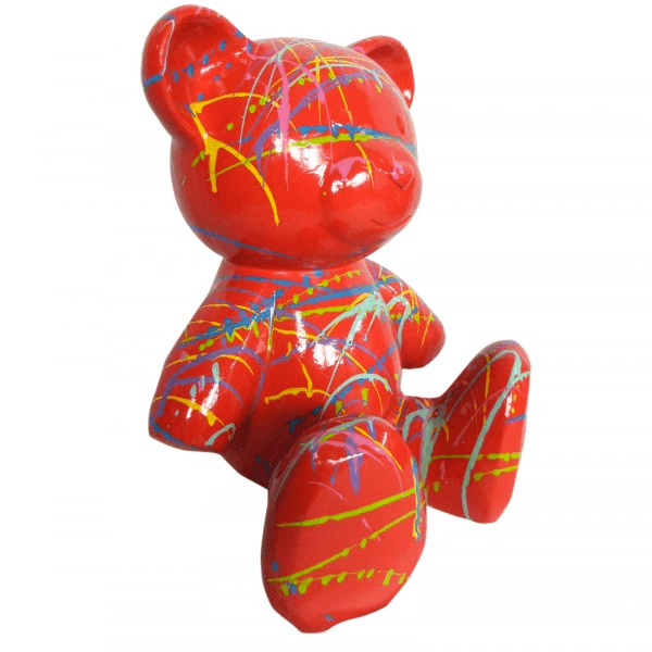 Sculpture Ours 65 cm en Résine Rouge Graffiti – Swiss Sculpture - Swiss-sculpture.ch
