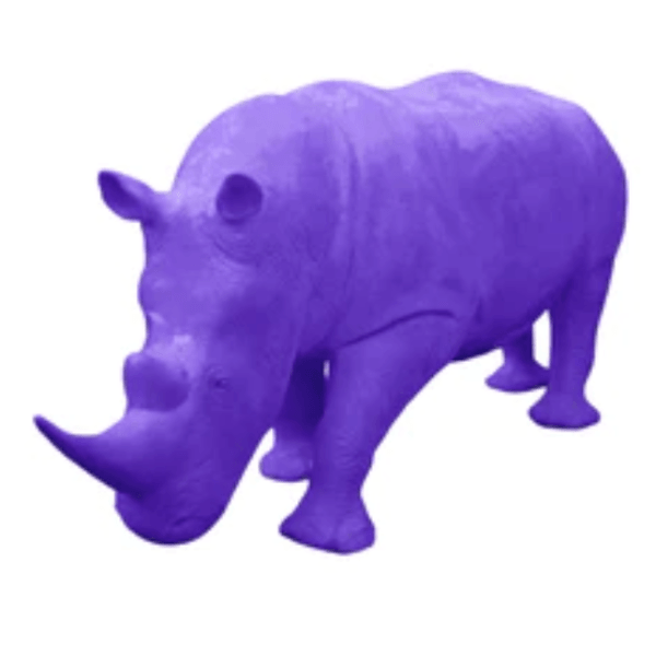 Sculpture Rhinocéros XXL 380 cm en Résine Violet – Swiss Sculpture - Swiss-sculpture.ch