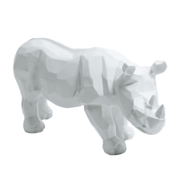 Sculpture Rhinocéros XXL en Résine 100 cm Blanc Mat – Swiss Sculpture - Swiss-sculpture.ch