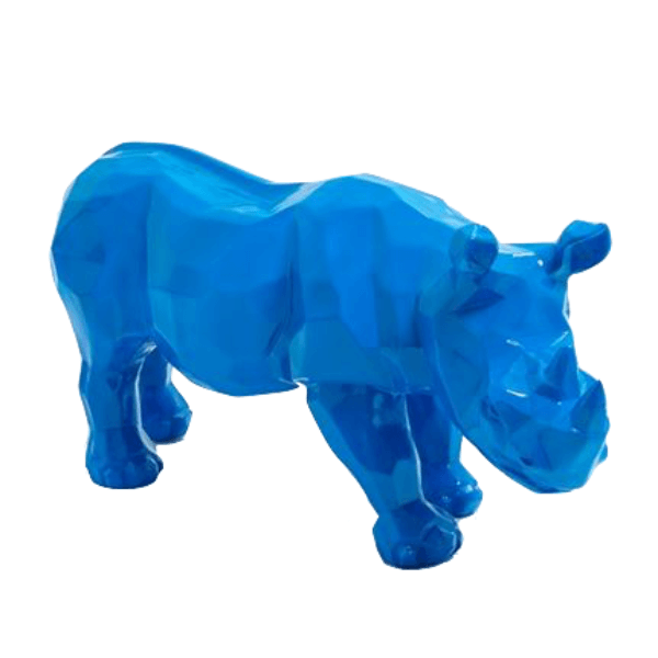 Sculpture Rhinocéros XXL en Résine 100 cm Bleu Brillant – Swiss Sculpture - Swiss-sculpture.ch