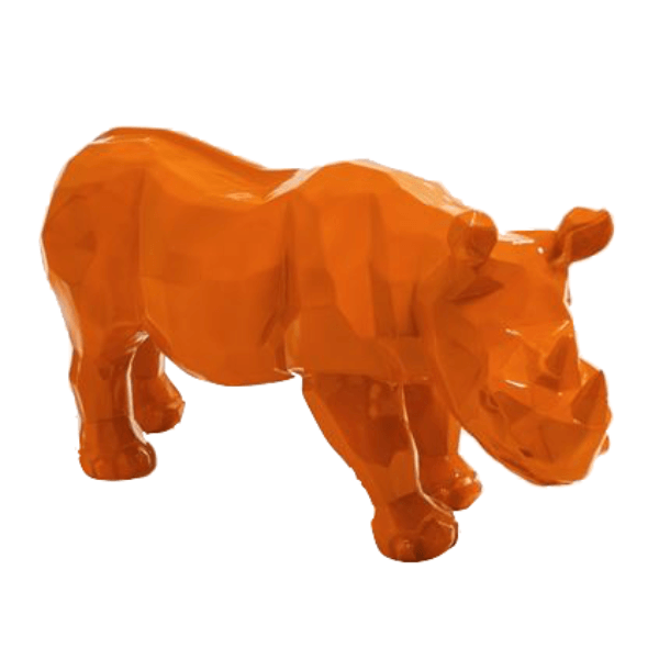 Sculpture Rhinocéros XXL en Résine 100 cm Orange Brillant – Swiss Sculpture - Swiss-sculpture.ch