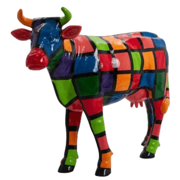Sculpture Vache XXL en Résine 140 cm Multicolore – Swiss Sculpture - Swiss-sculpture.ch