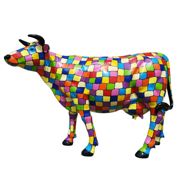 Sculpture Vache XXL en Résine 225 cm Multicolore – Swiss Sculpture - Swiss-sculpture.ch