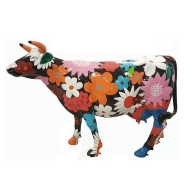 Sculpture Vache XXL en Résine 225 cm Multicolore Fleuri – Swiss Sculpture - Swiss-sculpture.ch