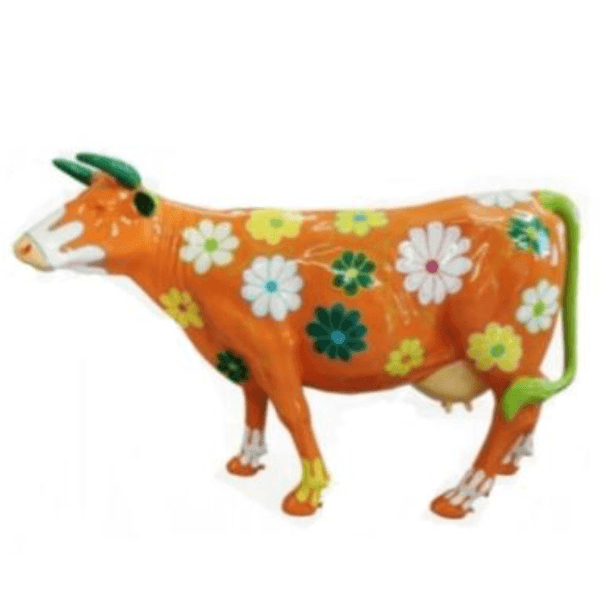 Sculpture Vache XXL en Résine 225 cm Orange Fleuri – Swiss Sculpture - Swiss-sculpture.ch