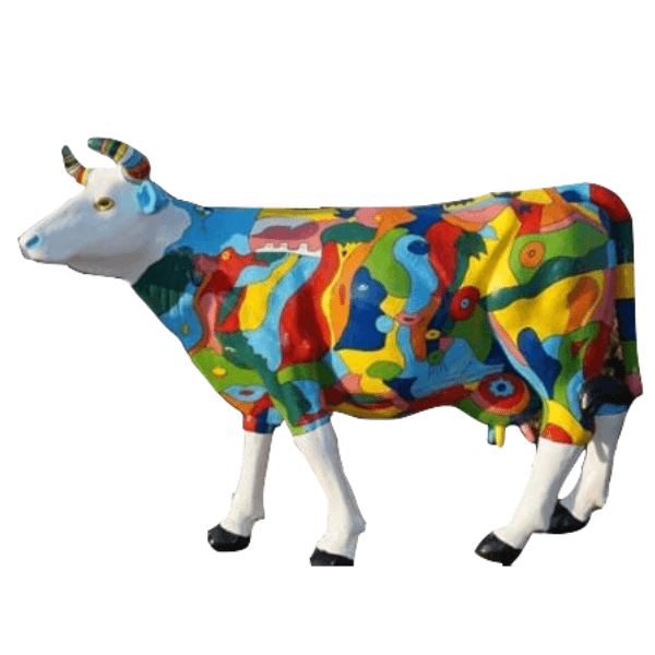 Sculpture Vache XXL en Résine 225 cm Multicolore – Swiss Sculpture - Swiss-sculpture.ch