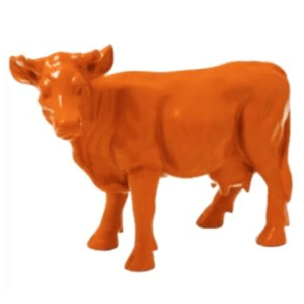 Sculpture Vache en Résine 50 cm Orange Brillant – Swiss Sculpture - Swiss-sculpture.ch